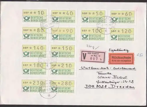 Satzbrief portogenau mit Automatenmarken Wert-, Rückschein, eigenhändig Frankfurt (Main)