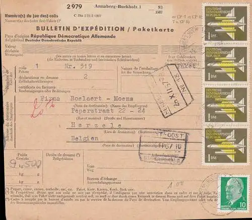 Paketkarte bulletin d' expedition aus Annaberg-Buchholz nach Herzele Belgien, 1 DM Luftpost (4), Kat. 613