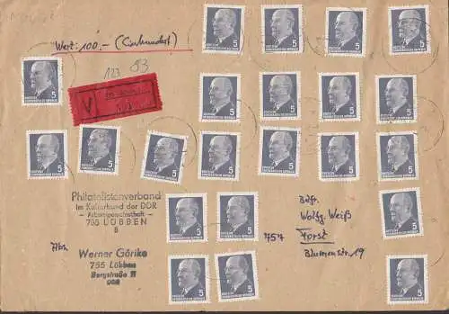 Walter Ulbricht 5 Pfg. (22) auf Wertbrief aus Lübben 15.1.76 nach Forst