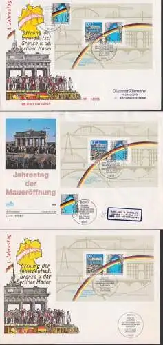 Berlin Jahrestag zur Öffnung der Berliner Mauer auf verschiedenen Schnuckumschlägen, Mauer mit/ohne lfd. Nr.,
