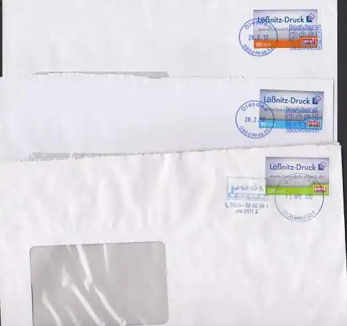 Radebeul  Wunschbriefmarken von Postmodern zu 50, 90 und 130 Cent, Lößniczt-Druck