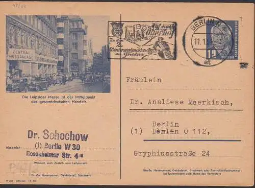 Berlin MWSt. Auf nach Oberhof 2. Winterspsortmeisterschaften des Friedens 11.1.51, 12 Pf. Leipziger Messe  P47/03