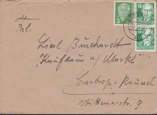 Leipzig, Fernbrief  10Pfg. August Bebel (2) gestrichenes Papier und 5 Pf. Pieck, um 1 Pf überfrankiert