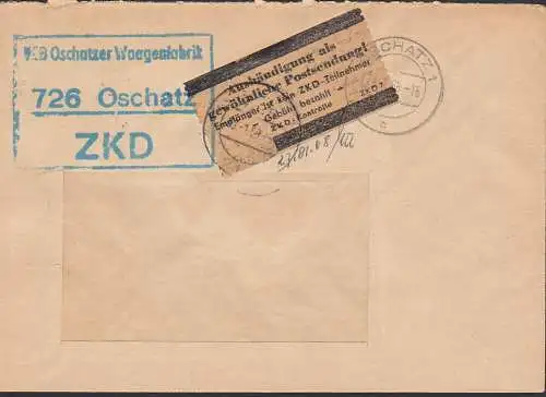 Oschatz R3 ZKD-St. in blau Waagenfabrik 24.1.68 mit braunem Pargaminzettel Aushändigung... ZKD 7