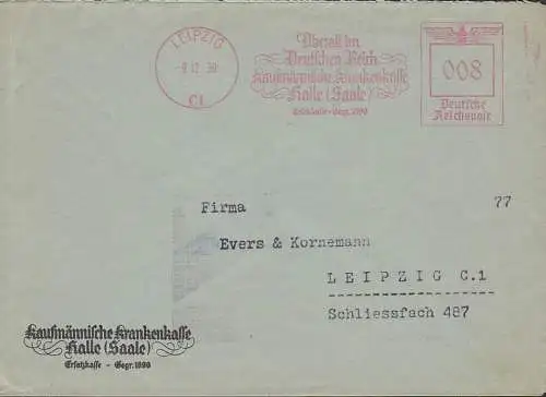 Leipzig AFS Ortsbrief 9.12.39 "Überall im Deutschen Reich kaufmännische Krankenkasse Halle (Saale)"