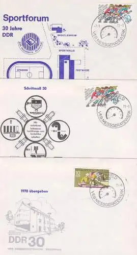 Beierfeld SSt. 7.9.79 im Stempel Angabe "VEB Messgerätewerk" 3 verschiedene Schmuckumschläge