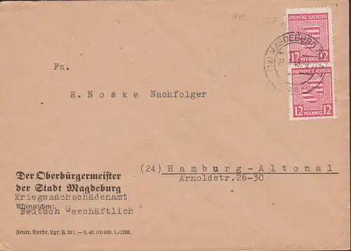 Magdeburg 12 Pfg. (2) Fernbrief vom Bürgermeister Kriegssachschädenamt nach Hamburg, Marken leicht verzähnt