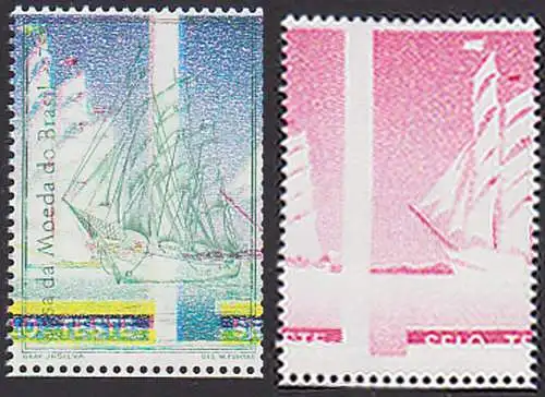 Probedruck verzähnt Vor- und Rückseite, Segelschiff