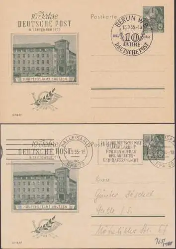 Bautzen So-GA Postamt mit SoSt. 10 Jahre Deutsche Post, bzw. MWSt. Halle 10 Jahre Deutsche Post, 10 Jahre Arbeit für den