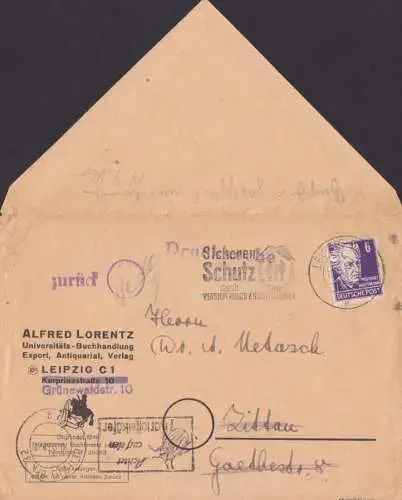 Leipzig zwei versch. MWSt. "Sicheren Schutz ..." und "Achtet auf den Kartoffelkäfer!", Drucksache mit L1 "zurück"