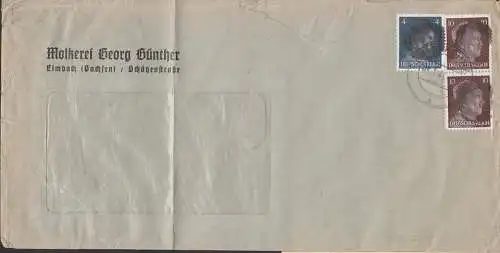 Fernbrief Doppel-Fernkarte mit 4, 10(2) Pf. Hitler-Schwärzung, Sächsische Schwärzung, 8.7.45, AP 783I, 827