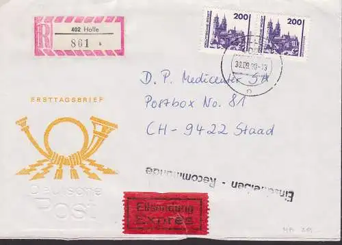 Halle R-Eil-Brief mit 200 Pf Magdeburger Dom  30.9.90, nach  Staad in der Schweiz