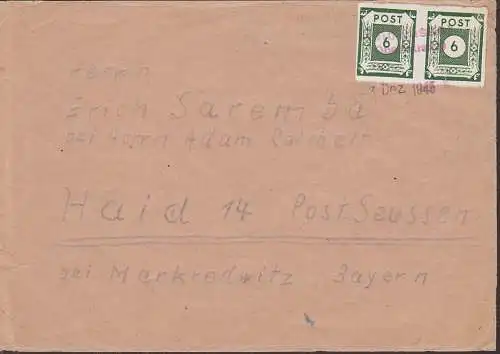 Weisswasser Oberlausitz Notstempel 3. Dez. 1945, portogenau 6 Pfg. im waager. Paar schnitten, geprüft