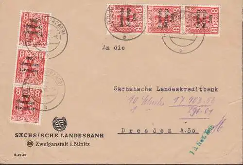 Berliner Bär 8 Pfg. mit SBZ-Aufdruck Fernbrief 2. Gewichtsstufe aus Lößnitz 11.11.48 SBZ 202A(6) von Sächs. Landesbank