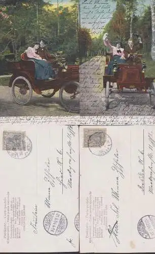 Dresden zwei Künstlerkarten mit Automobil, Vehikel um1904