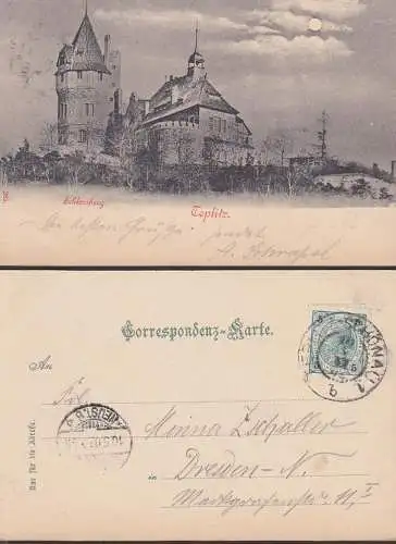 Teplitz Teplice, Schlossberg bei Mondenschein, 10.5.1902