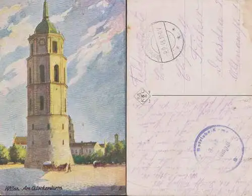 Wilna, Vilnius, Feldpostkarte mit Abb. Am Glockentrum  2.2.1918