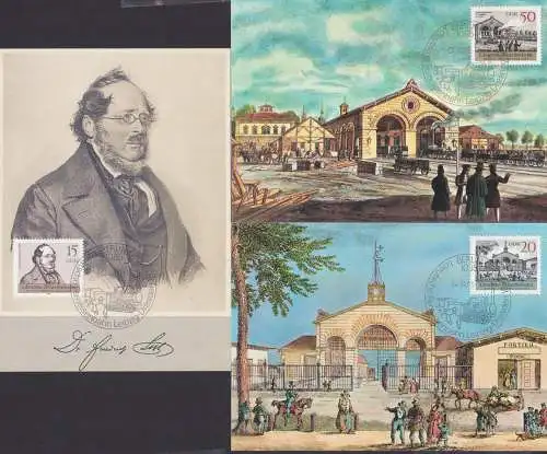 MC 3238/40, 150 J. Eisenbahn Leipzig - Dresden Friedrich List, drei Maximumkarten mit SoSt. Saxonia
