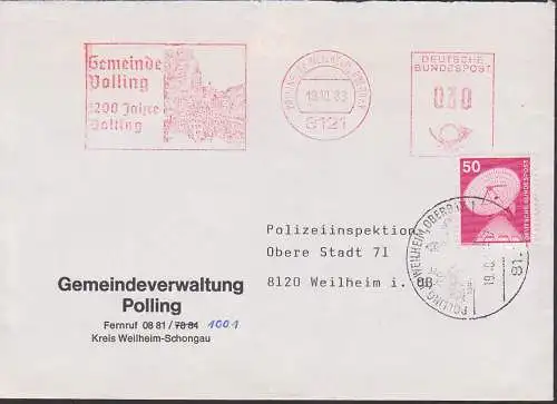 Polling Kr. Weilheim AFS Gemeinde 1200 Jahre mit Zusatzfrankatur 19.10.88