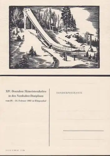 Klingenthal Große Aschbergschanze  Sonderpostkarte XIV. Deutsche Skimeisterschafteb 20. - 24. Februar 1963, ungebraucht