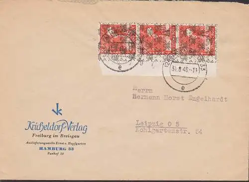 Hamburg 33, Fern-Bf 8 Pf. (3) Teppich-Aufdruck, 1* verzerrte Posthornschlaufe, li. Randst., Kicheldorf-Verlag, PBP gepr.