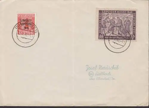 Leipziger Messe 1948 16 Pfg. und 8 Pfg. Bär mit SBZ-Aufdruck, OSt. Leipzig  2.9.49 nach Hallbach