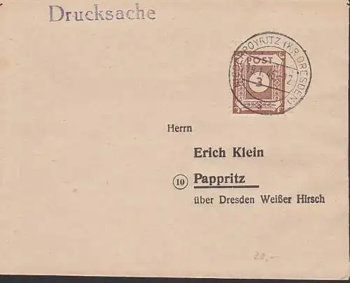 Niederpoyritz (Kr Dresden) Drucksache 3  Pf. portogenau Ostsachsen Kat. 56