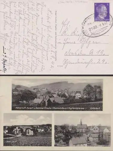 Obercrinitz 3 Ansichten Photokarte mit Bahnpostst. Wilkau - Wilzschhaus ZUG 2100, 7.9.42