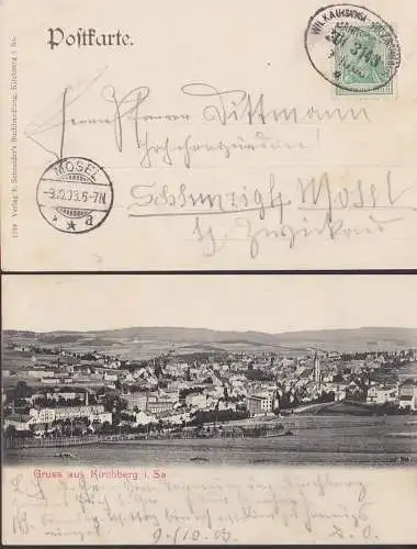 Kirchberg Sachsen Ak mit Bahnpostst. Wilkau - Wilzschhaus ZUG 3143, 9.10.1909
