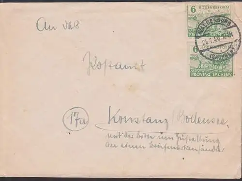 Bodenreform  6 Pf. geschnitten 25.1.46 nach Konstanz, OPD Provinz Sachsen 85(2)