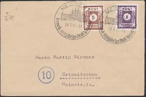 Meissen SoSt. 1000-jährige Stadt 4.9.45 Albrechtsburg mit 5 und 8 Pfg. 1. Ausgabe von Ostsachsen