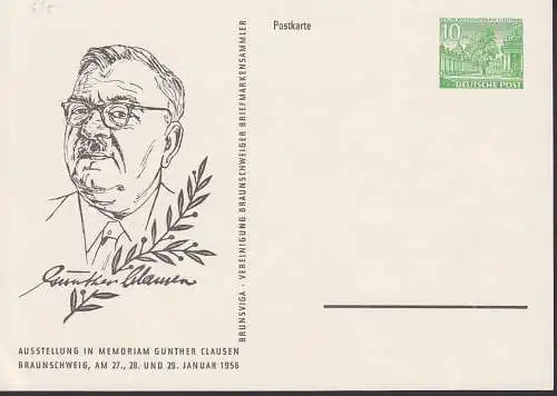 Gunther Clausen Ausstellung in Braunschweig, GA PP 6/5 mit 10 Pf-.  Kollonaden am Kleistpark und gebraucht Brunsviga