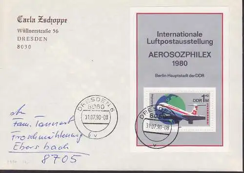 Int. Luftpost-Ausstellung AEROSOZPHILEX 1,- plus 0,10 Zuschlag  2. Gewichtsstufe portogenau Kat. 2530
