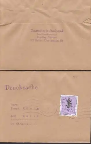 Streifbandsendung Drucksache mit 15 Pfg. Schaufellaufkäfer Kat, 1412 Abs. Berlin Deutscher Kulturbund