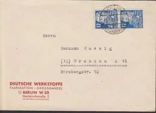 Berlin-Schöneberg Fernbrief 24.1.49 nach Dresden, Berlin (West) Mitläufer mit 12 Pfg. Köpfe, Abs. aus Bln W35