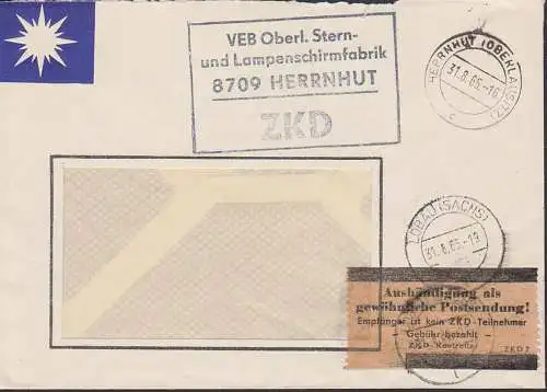 Herrnhut (Oberlausitz) R4 ZKD-St. in schwarz Oberlausitzer Stern- und Lampenfabrik mit  Pergamin-Zettel Aushändigung