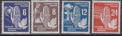 Frieden Kat. 276/79 postfrisch, Friedenstaube, Hand vor Atombombe, vor Panzer