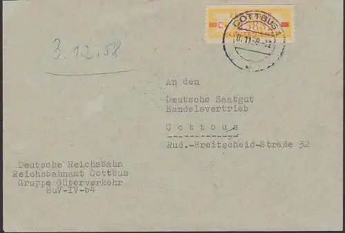 Cottbus ZKD-Brief B 18C 1.11.58, Ortsbrief, Abs. Deutsche Reichsbahn