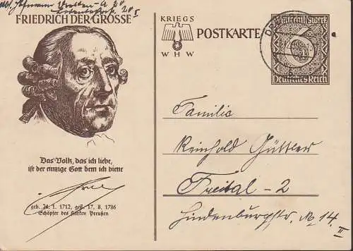 Friedrich der Grosse Preußen, Sonder-GA 6+4 Pfg. Karte aus Dresden 8.12.34
