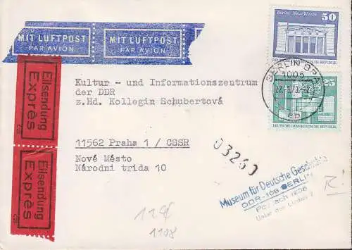 Berlin BPA Eil-Brief mit Luftpost 22.5.79 nach Prag Abs. Museum für Deutsche Geschichte, mit 75 Pfg. portogenau