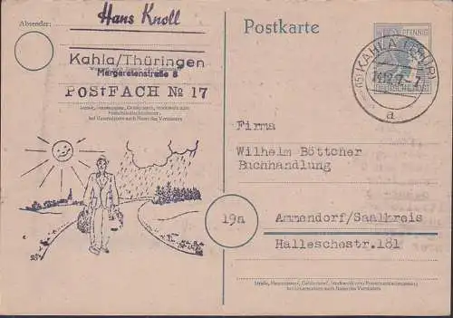 Kahla (Türingen) 12 Pf-GA, Abs. Hans Knoll Stempelkissenabdruck Sonne Reisender Regenwolken (privater Natur)