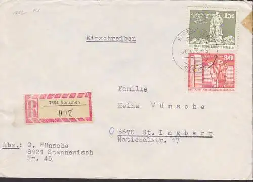 Rietschen zweisprachiger St. R-Brief 2. Gewichtsstufe nach St. Ingbert portogenau mit Mi. 1882