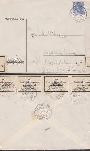 Rotterdam Brief nach Braunschweig 1937 mit OSt. Braunschweig Ankunft auf Verschluss-Streifen "Zur Devisenüberwachung.."