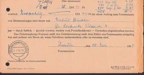 Dresden-Bad Weisser HIrsch 28.7.58, Forrmblatt, Dokument über Bezahlte Freistempelgebühren, AFS - Briefe U. Dokumente