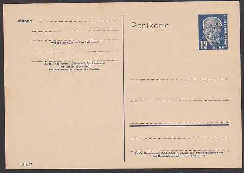 DDR Ganzsache 12 Pf. P50/01 ungebraucht, Wilhelm Pieck 1. Präsident der Deutschen Demokratischen Republik