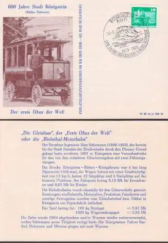 Königstein SSt. 600 Jahre Königstein Sächs. Schweiz, Schmukkarte "Der erste Obus der Welt" 29.6.79