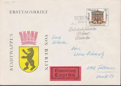 Berlin 70 Pf. Nationalgalerie SoSt. Eilbrief auf Eersttagsbrief-Umschlag DDR 1666 portogenau nach Falkensee