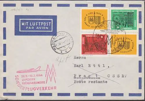 Leipziger Messe 1965 Lp-Brief mit Zdr. in unüblicher Zusammendruck DDR 1012/13 SoSt. Luftpost nach Prag
