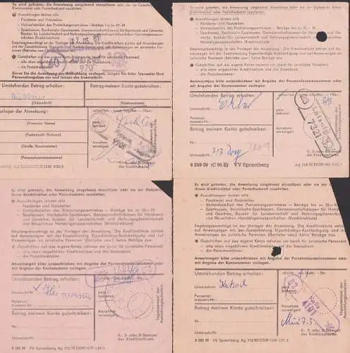 postinterna 4 Postanweisungen Neukirchen, Einsiedel, Auerbach, rs. je verschiedene Poststellen-St.