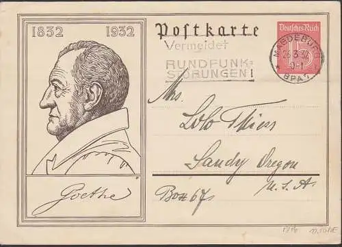 So-GA 1832 - 1932 J. v. Goethe MWSt. Magdeburg Vermeidet Rundfunk-Störungen! Auslands-PA 26.3.32 P214